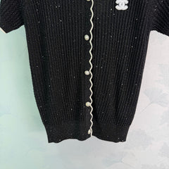 Collared Knit Short-Sleeve Cardigan