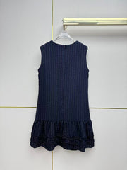 Beige vest dress with contrasting leather label