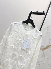 Bow-tie quilted jacquard openwork sweater