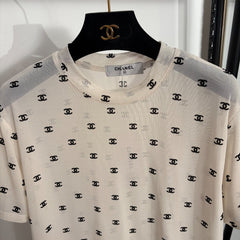 Flocked logo mesh short-sleeved T-shirt