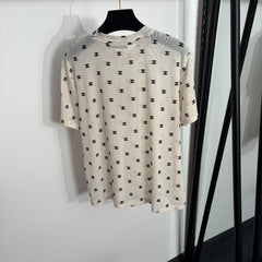 Flocked logo mesh short-sleeved T-shirt