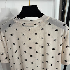 Flocked logo mesh short-sleeved T-shirt