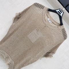 Raw-edged short-sleeved knit top