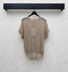 Raw-edged short-sleeved knit top