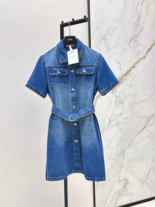 Logo webbing embellished denim dress
