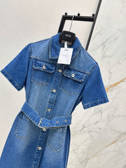 Logo webbing embellished denim dress