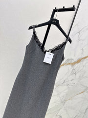 High-end gray patchwork lace slip dress