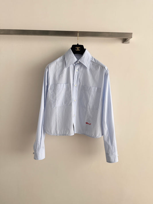 Short-sleeved blue striped shirt