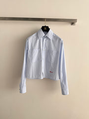 Short-sleeved blue striped shirt