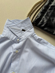 Short-sleeved blue striped shirt