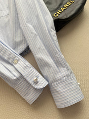 Short-sleeved blue striped shirt