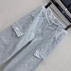 Quilted Diamond-Pattern Denim Trousers