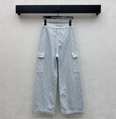Quilted Diamond-Pattern Denim Trousers