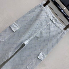 Quilted Diamond-Pattern Denim Trousers
