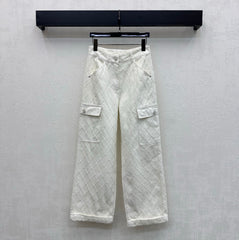 Quilted Diamond-Pattern Denim Trousers