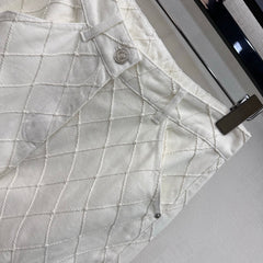 Quilted Diamond-Pattern Denim Trousers