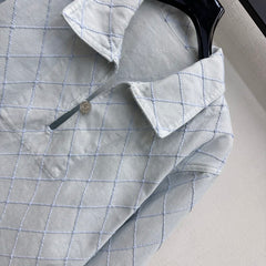 Quilted Denim Collared Top