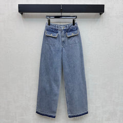 Fringed Raw-Hem Denim Trousers
