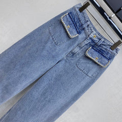 Fringed Raw-Hem Denim Trousers