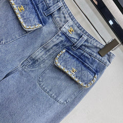 Fringed Raw-Hem Denim Trousers