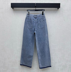 Fringed Raw-Hem Denim Trousers