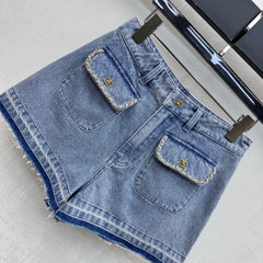 Fringed-Hem Denim Shorts
