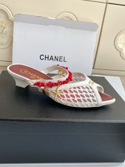 Pointed-toe peep-toe chunky-heeled sandals3.5cm