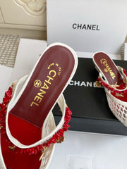 Pointed-toe peep-toe chunky-heeled sandals3.5cm