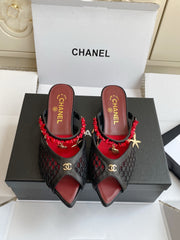 Pointed-toe peep-toe chunky-heeled sandals3.5cm