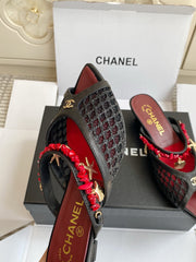 Pointed-toe peep-toe chunky-heeled sandals3.5cm