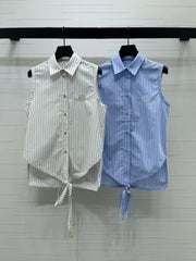 Striped Tie-front Shirt Vest