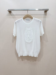 Hollow-out lace knit short-sleeved top