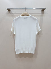 Hollow-out lace knit short-sleeved top