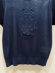 Hollow-out lace knit short-sleeved top