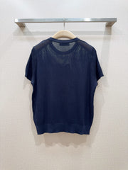 Hollow-out lace knit short-sleeved top