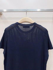 Hollow-out lace knit short-sleeved top
