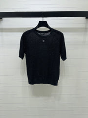 Sequined Crew Neck Knit Short-Sleeve T-Shirt