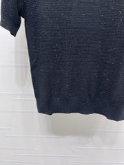 Sequined Crew Neck Knit Short-Sleeve T-Shirt