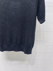 Sequined Crew Neck Knit Short-Sleeve T-Shirt