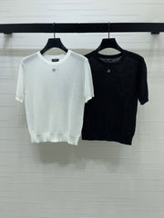 Sequined Crew Neck Knit Short-Sleeve T-Shirt