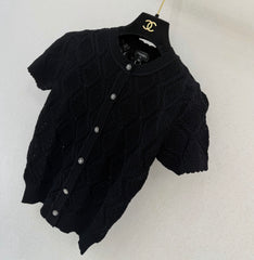 Diamond pattern round neck short sleeve