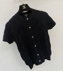 Diamond pattern round neck short sleeve