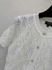 Diamond pattern round neck short sleeve