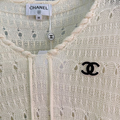 Off-white openwork knit short-sleeved top