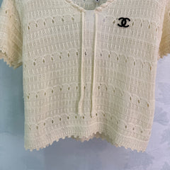 Off-white openwork knit short-sleeved top