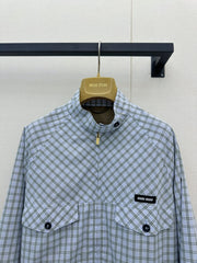 Light green color-blocked plaid coat