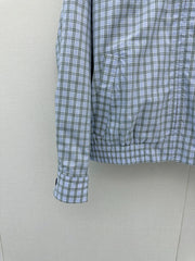 Light green color-blocked plaid coat