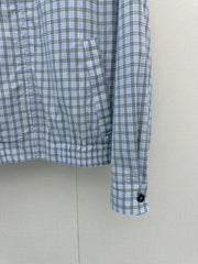 Light green color-blocked plaid coat