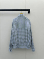 Light green color-blocked plaid coat
