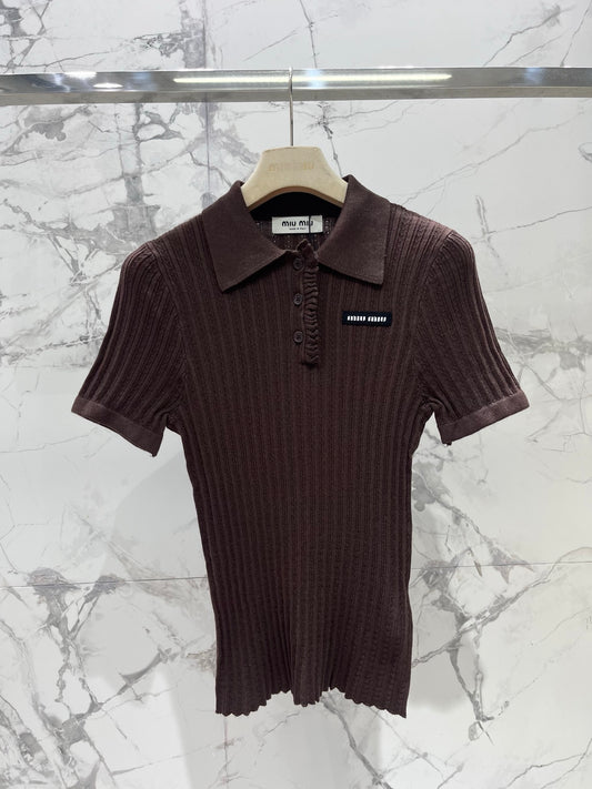 Embroidered Polo Collar Knit Sweater